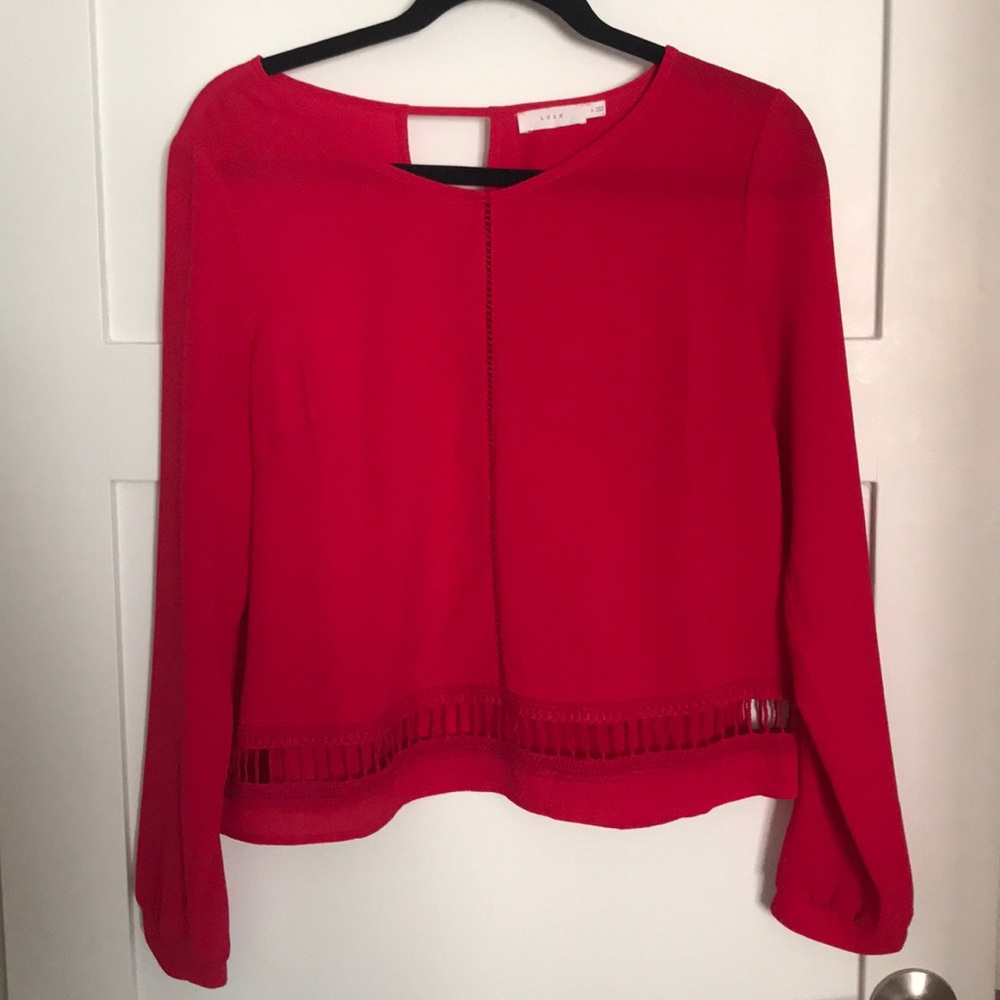 Long sleeve red top by Lush with cutout detail